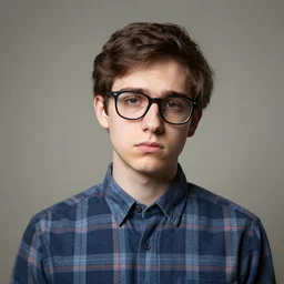portrait of a nerd with glasses looking sad