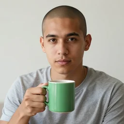portrait of a ( ( ( una taza de cafe grande y verde ) ) ), ( ( guapo joven caliente colombiano mulato pelo shaved ) ), nubes y magia, el sol, concept character, by greg rutowski and tezuka and oi and mucha and bierstadt and remington, trending on artstation