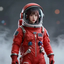 beautiful girl in red spacesuit with helm, studio photo portrait, artstation, ultra detailed, advanced digital painting, ultra detailed texture, octane render, safebooru, bokeh effect, volumetric fog and lighting, 8k