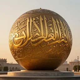 fire water ball arabic orientalist calligraphy carved, cinematic, dramatic, golden hour