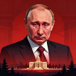 Putin crying, pixel art, dramatic, cinematic, red background