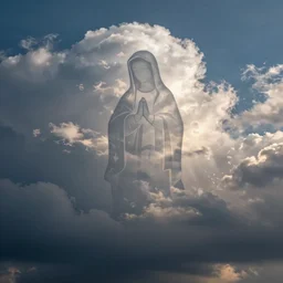 faint virgin mary outline in the form of ☁