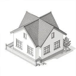 Oblique projection of a small house.
