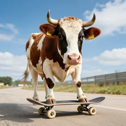 cow in a skateboard, photoshop