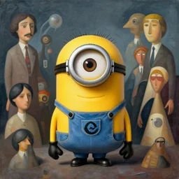 minion, surrealist art, abstract, representing society