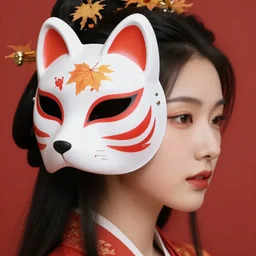 3 d goddess close - up profile portrait. beautiful intricately detailed japanese autumn fox mask, fall leaves, phoenix, dried plants, wind, creature, artwork by tooth wu and wlop and beeple and greg rutkowski