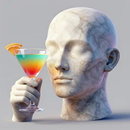 marble human head holding a colorful coctail glass, digital illustration, cgsociety, 3 d render, amazing detail