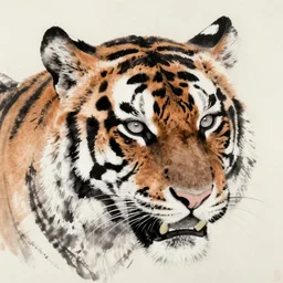 tiger head, inkwash painting, highly detailed, traditional japanese art,