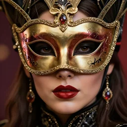 closeup of a beautiful woman in an ornate venice carnival mask, highly detailed face, style artstation, style greg rutkowsk, octane render, unreal engine 6, epic game graphics, fantasy, cyberpunk, conceptual art, ray tracing