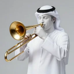 a white walker playing a trombone in dubai
