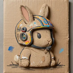 rabbit with a helmet graffiti, paint, clay, cardboard, lineart, textured, impasto, trending on artstation, hd