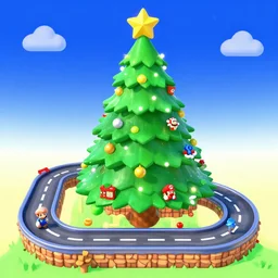 a mario kart track themed around a christmas tree, mario kart 8
