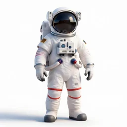 jovial astronaut in spacesuit, detailed 3d character render, full body, standing, isolated on a pure white background, centered, whole figure in frame, sharp focus, studio lighting