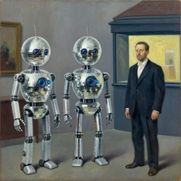 disco robot monks, grant wood, pj crook, edward hopper, oil on canvas