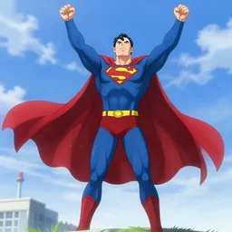 Jon Kent superboy standing triumphantly. Anime still. Makoto shinkai. Kuvshinov ilya.