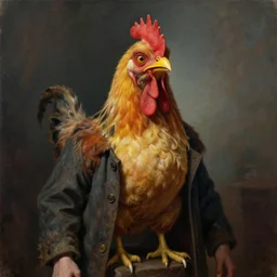 a scary man dressed as a chicken, highly detailed painting by gaston bussiere, craig mullins, j. c. leyendecker 8 k