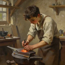 a beautiful painting of a blacksmith kid by sam spratt, trending on artstation
