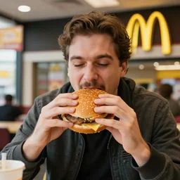 All might eating burger at mcdonalds