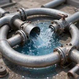 water breach in pipeline looped in a circle is made of circuit sharp focus, highly detailed, artstation