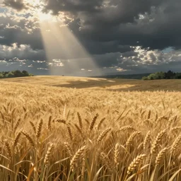wheat farm field, landscape, very detailed, art by Studio Ghibli