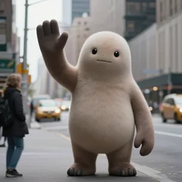 video of a creature waving to a person in new york city, 4k
