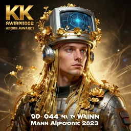hyperrealist portrait of a 2 0 4 4 space sport engineer, it is decorated with long gold wires and gold flowers that fall like vines and wears a huge computer crown. by jeremy mann and alphonse mucha, fantasy art, photo realistic, dynamic lighting, artstation, poster, volumetric lighting, dramatic light, very detailed faces, 8 k, award winning