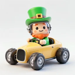 cute and funny, lucky charms leprechaun, wearing a helmet, driving a hotrod, oversized enginee, ratfink style by ed roth, centered award winning watercolor pen illustration, isometric illustration by chihiro iwasaki, the artwork of r. crumb and his cheap suit, cult - classic - comic,