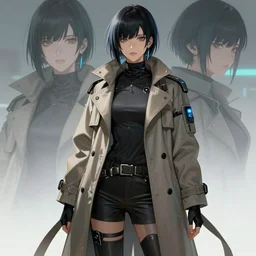 a beautiful woman cyberpunk detective wearing a trench coat, character concept, yuya nagai, Krenz Cushart, detailed