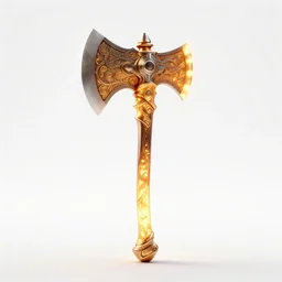 glowing battle axe, stylized 3d render, isolated on a pure white background, centered, entire object in frame, sharp focus, soft studio lighting