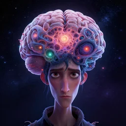 cosmic lovecraft giger fractal brain + man portrait, pixar style, by tristan eaton stanley artgerm and tom bagshaw.