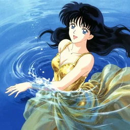 a beautiful woman manipulating water wearing a golden dress by karol bak, ayami kojima, artgerm, river, water, blue eyes, smile, concept art, fantasy by yoshitaka amano
