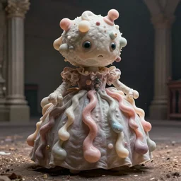 absurdist wiggly blob in a dress, highly detailed, cam de leon & john j. park, cinematic light, franzetta frank, medium shot, ground angle, uhd 8 k, shallow depth of field