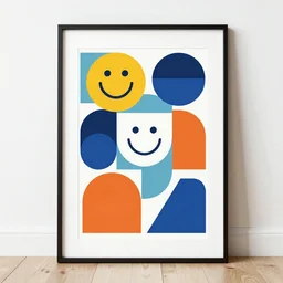 best selling art print of an illustration of abstract happy geometric shapes, society6