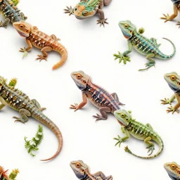 a seamless pattern of surreal, colorful, fluffy, elaborate, and detailed lizards ; texture contract ; surrealism ; hyperrealism ; photorealism ; photorealistic ; surreal