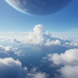 beautiful matte painting of a dreamy ocean with clouds, sci - fi, daylight, blue sky, cinematic lighting, cinematic perspective, planet above, syd mead, john harris, federico pelat