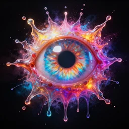 jelly rococo gel eye of sauron bursting plasma and colorful auras, liquid, drippy, splashing, scifi 3 d paint spray by beeple, rob gonsalves, jeff koons, jacek yerka, m. c. escher