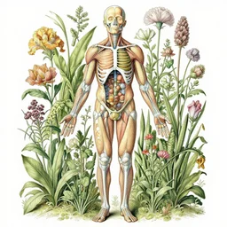 highly detailed illustration human anatomy with all the known species of plants and flowers by juan gatti, by moebius!, by oliver vernon