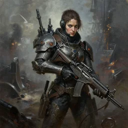 grim oil painting of weaponized high technology battlefield, magali villeneuve, trending on artstation