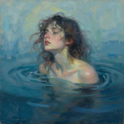 distorted dreams in a distorted being, drowning in thoughts, impressionistic painting