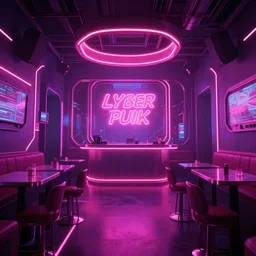 cyberpunk synthwave nightclub interior, pink neon lights, futuristic, cgsociety, in the style of artstation