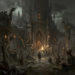 gritty dark fantasy world filled with hedonists, trending on artstation, behance, by greg rutkowski