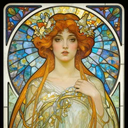 head-on symmetrical centered painted portrait,  female fairy, art nouveau, tarot card style, stained glass wings, fantasy, intricate, elegant, highly detailed, smooth, sharp focus, illustration, artstation, in the style of Artgerm and Anna Podedworna and Alex Ross and Mucha