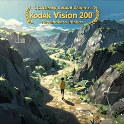 breathing surreal fantasy landscape concept from a academy award winning film for best cinematography directed by makoto shinkai, shot on Kodak Vision 200T, 8k, composition, beautiful lighting, strong shadows, harsh sunlight