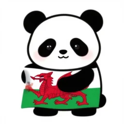 vector art of cute panda hugging welsh flag, adobe illustrator