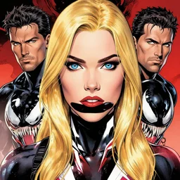 rafael albuquerque comic art, peter mohrbacher, phil noto, artgerm, pretty emma stone gwen stacy venom, symmetrical eyes, long blonde hair