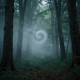 a magic forest, etheric mood, matte painting, swirls of smoke and mist, high definition camera, depth of field