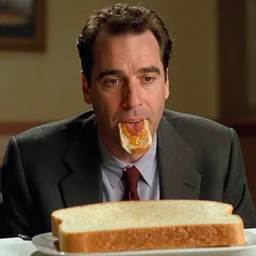 film still of steve buscemi made out of bread in pulp fiction, 4 k