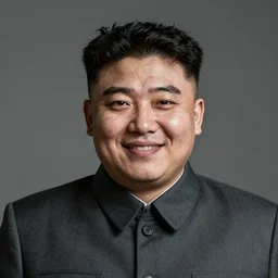 portrait of creepy smiling kim jong un looking straight at a camera