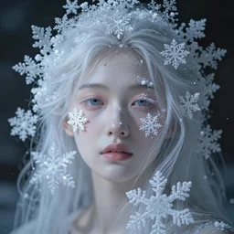 surreal photography silk snowflake with ethereal human face
