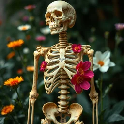 skeleton with beutiful colours, flowers, with a ( layetonib ) written on it